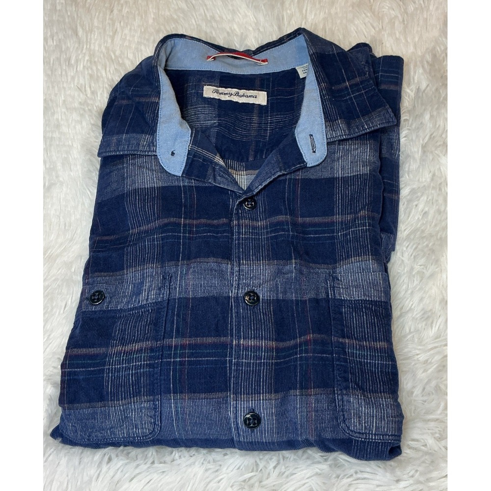Tommy Bahama Men's Lg Corduroy Flannel Plaid Long Sleeve Button Down‎ Shirt